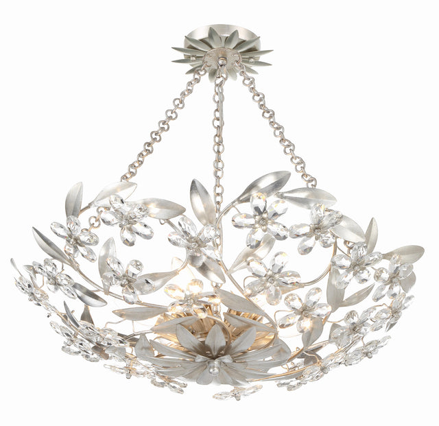 Crystorama Marselle 6 Light Antique Silver Semi Flush Mount