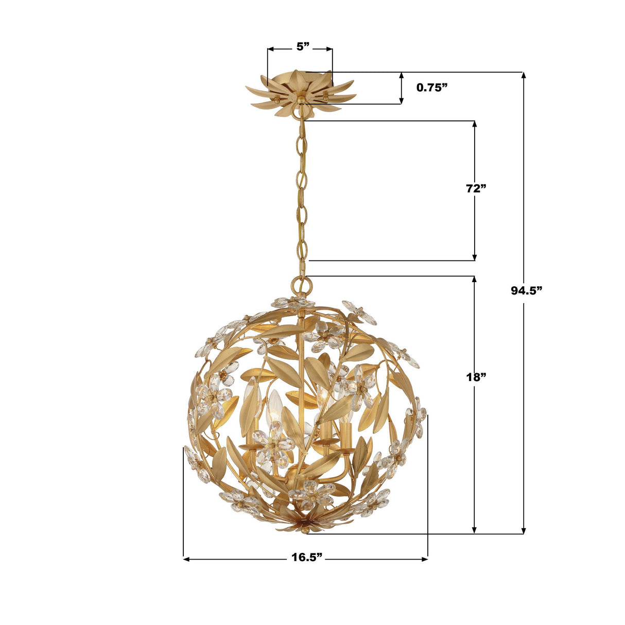 Crystorama Marselle 4 Light Antique Gold Mini Pendant