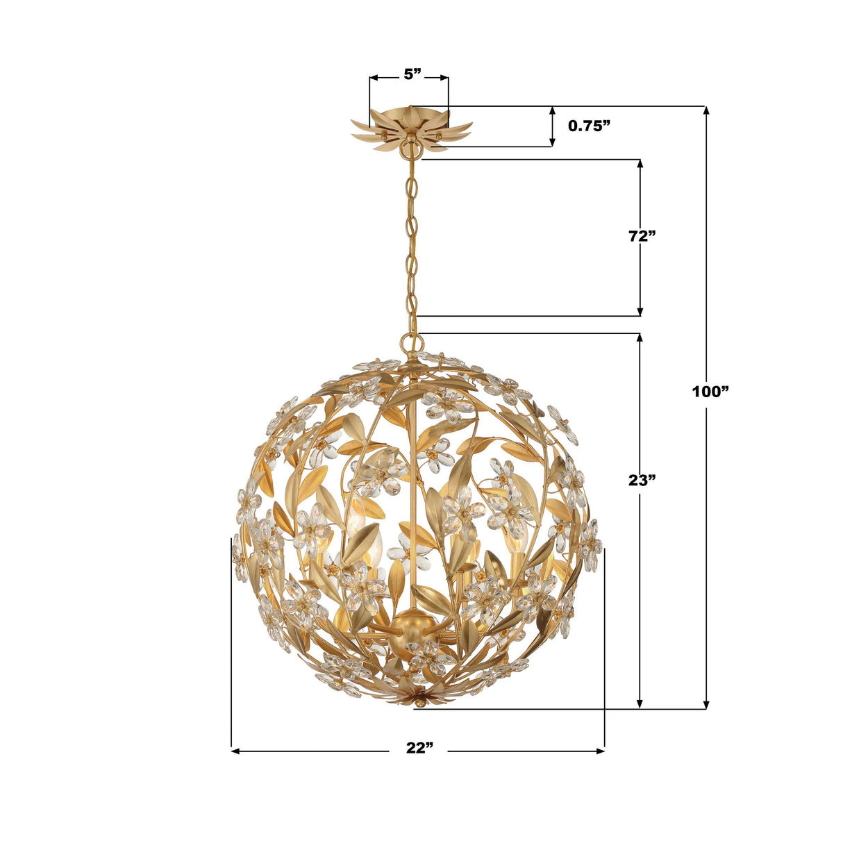 Crystorama Marselle 6 Light Antique Gold Pendant