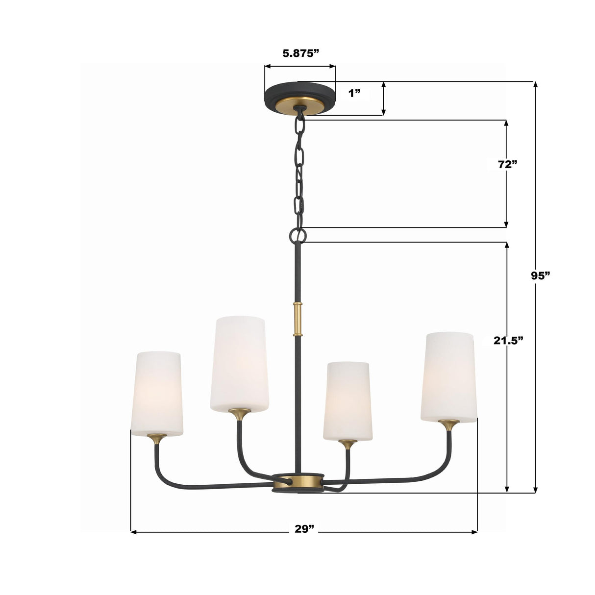 Crystorama Niles 4 Light Black Forged + Modern Gold Chandelier