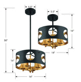 Crystorama Odelle 4 Light Black + Antique Gold Semi Flush Mount
