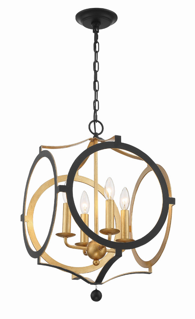 Crystorama Odelle 4 Light Black + Antique Gold Lantern Chandelier