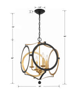 Crystorama Odelle 4 Light Black + Antique Gold Lantern Chandelier
