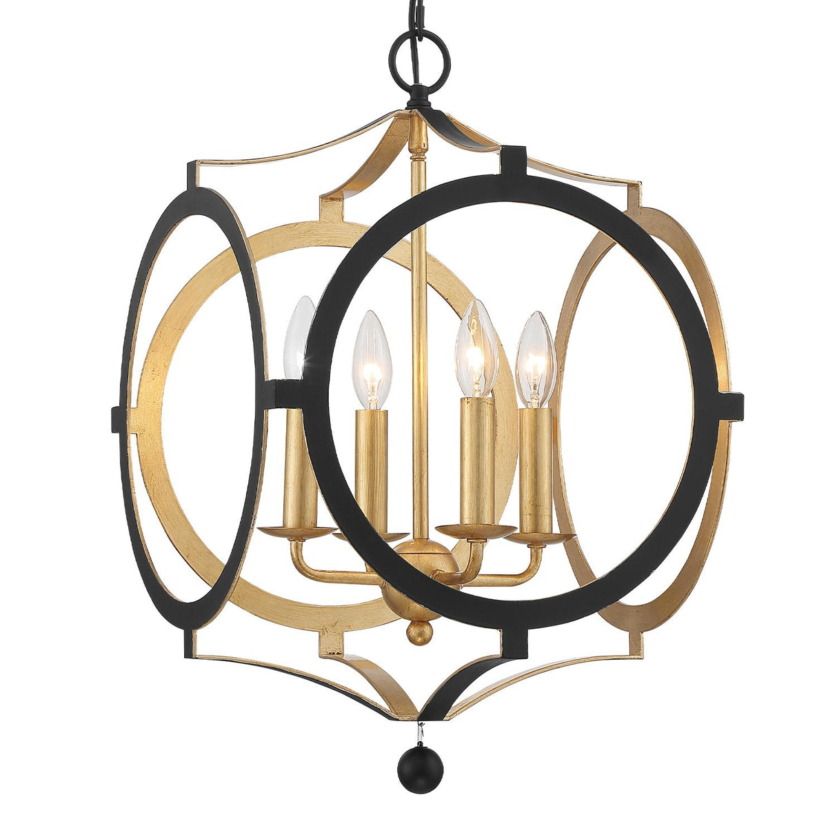 Crystorama Odelle 4 Light Black + Antique Gold Lantern Chandelier