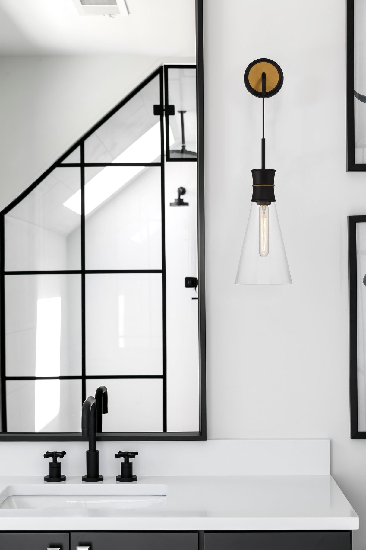 Crystorama Quinn 1 Light LED Matte Black + Textured Gold Sconce