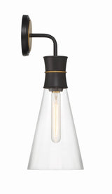 Crystorama Quinn 1 Light LED Matte Black + Textured Gold Sconce