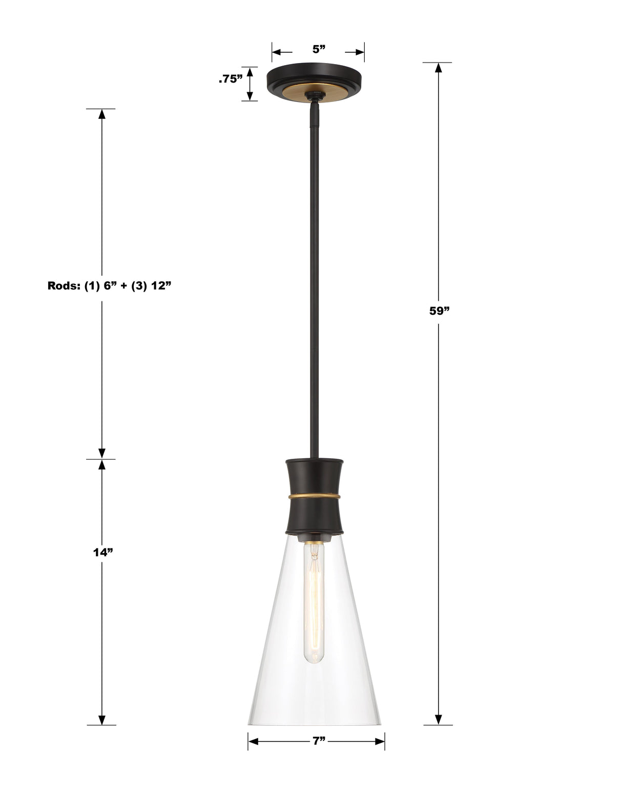 Crystorama Quinn 1 Light LED Matte Black + Textured Gold Mini Pendant