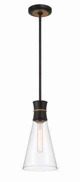 Crystorama Quinn 1 Light LED Matte Black + Textured Gold Mini Pendant