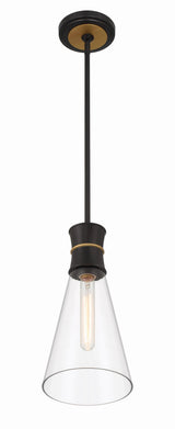 Crystorama Quinn 1 Light LED Matte Black + Textured Gold Mini Pendant