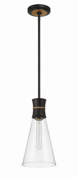 Crystorama Quinn 1 Light LED Matte Black + Textured Gold Mini Pendant