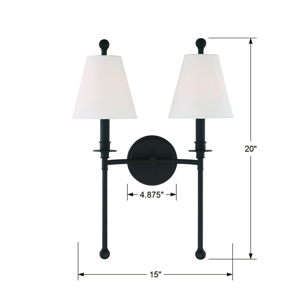 Crystorama Riverdale 2 Light Black Forged Sconce
