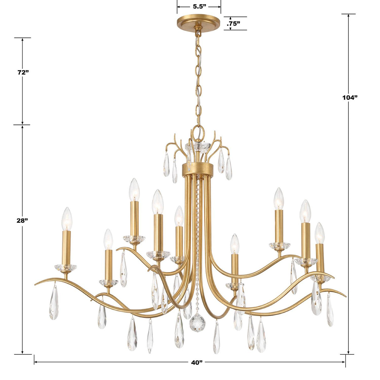 Crystorama Rollins 9 Light Antique Gold Chandelier