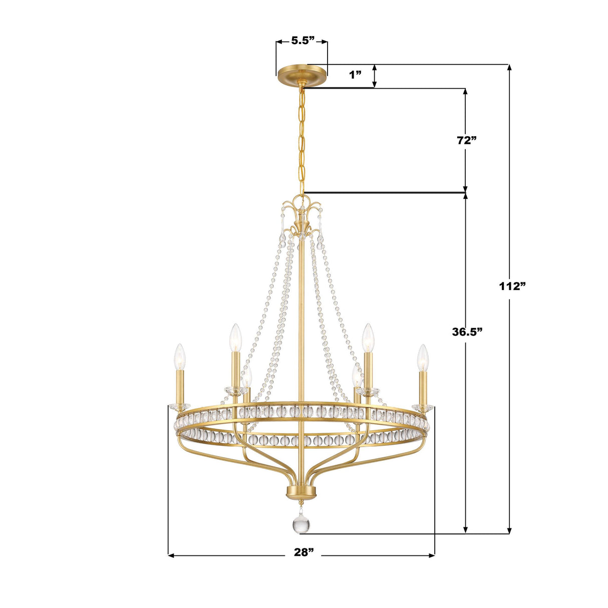 Crystorama Seville 6 Light Aged Brass Chandelier