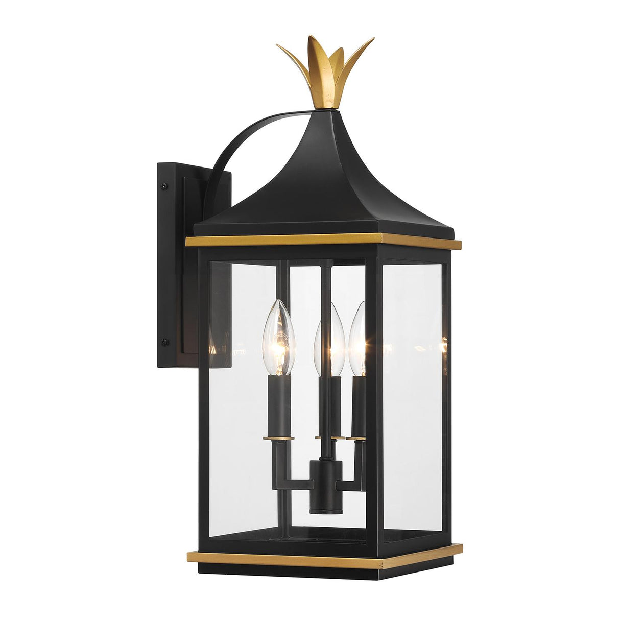 Crystorama Simpson 3 Light Matte Black + Textured Gold Outdoor Sconce