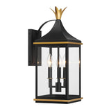 Crystorama Simpson 3 Light Matte Black + Textured Gold Outdoor Sconce