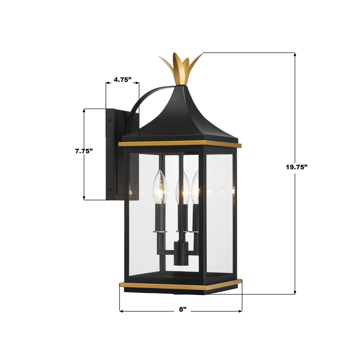 Crystorama Simpson 3 Light Matte Black + Textured Gold Outdoor Sconce