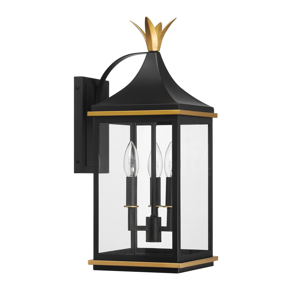 Crystorama Simpson 3 Light Matte Black + Textured Gold Outdoor Sconce