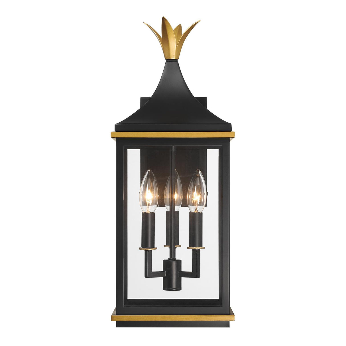 Crystorama Simpson 3 Light Matte Black + Textured Gold Outdoor Sconce