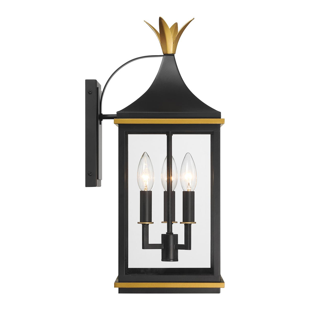 Crystorama Simpson 3 Light Matte Black + Textured Gold Outdoor Sconce