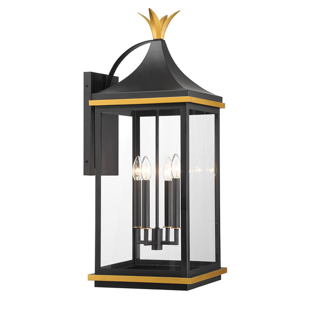 Crystorama Simpson 4 Light Matte Black + Textured Gold Outdoor Sconce