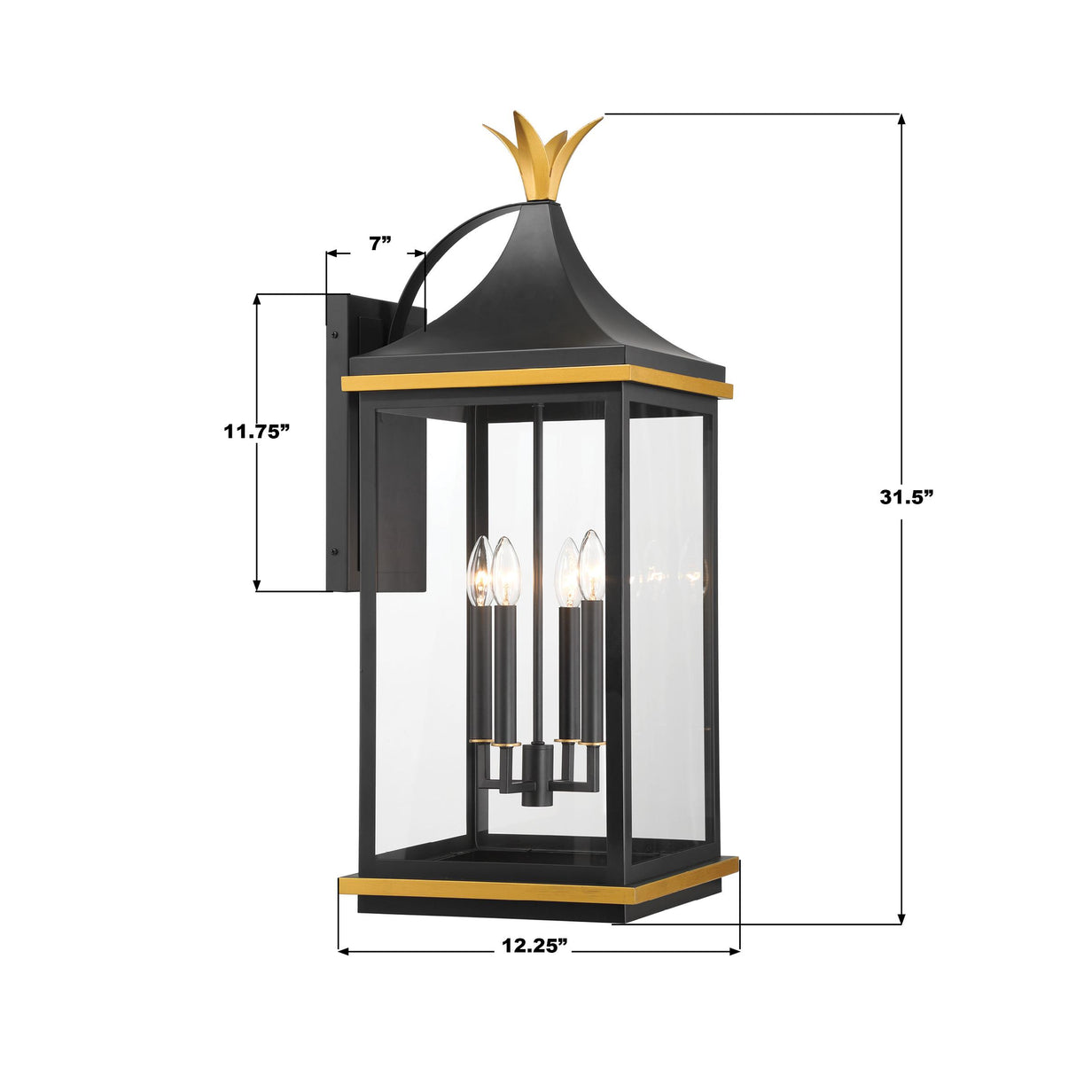 Crystorama Simpson 4 Light Matte Black + Textured Gold Outdoor Sconce