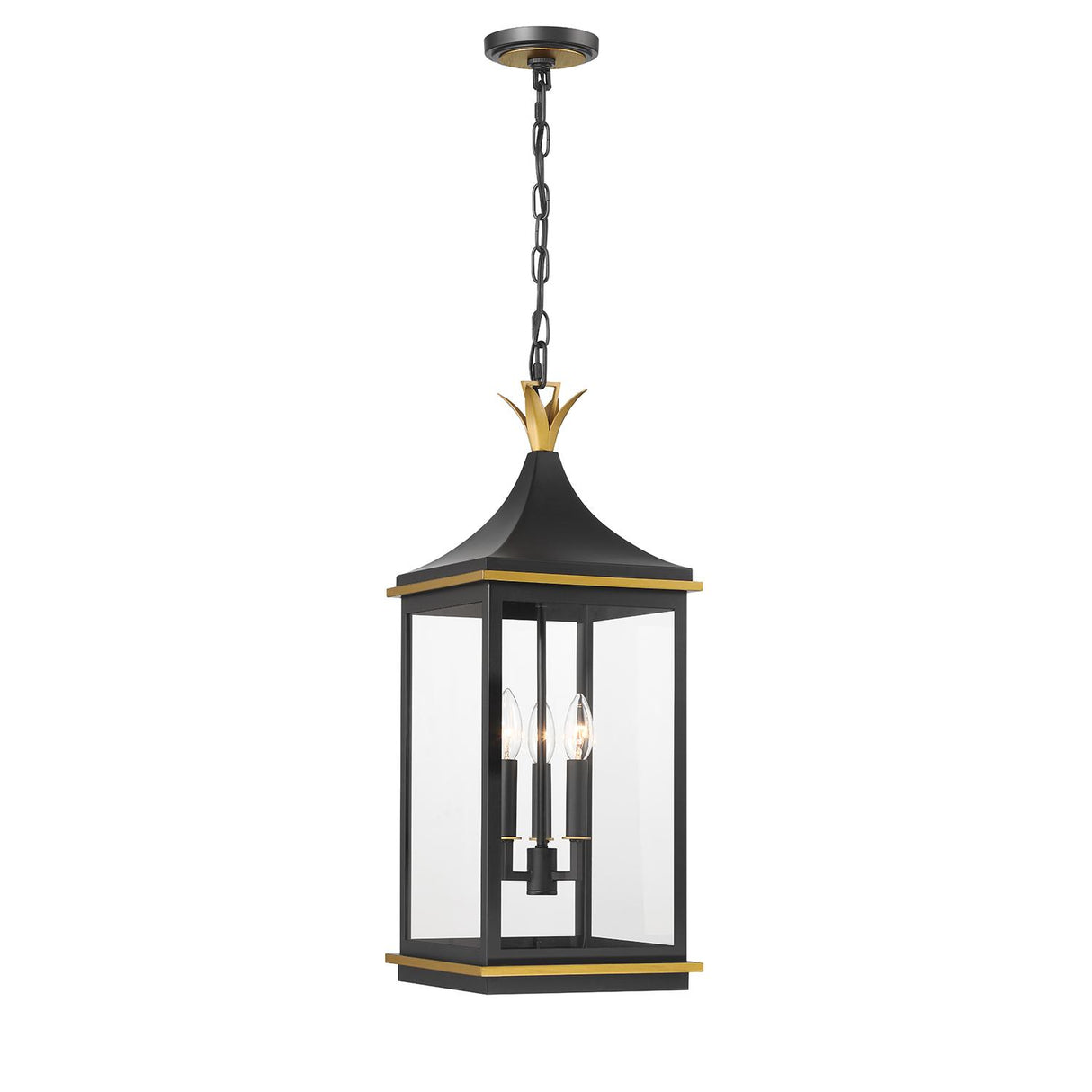 Crystorama Simpson 3 Light Matte Black + Textured Gold Outdoor Pendant