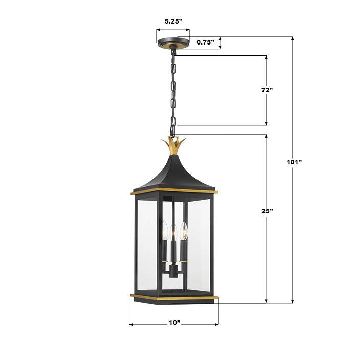 Crystorama Simpson 3 Light Matte Black + Textured Gold Outdoor Pendant