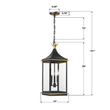 Crystorama Simpson 3 Light Matte Black + Textured Gold Outdoor Pendant