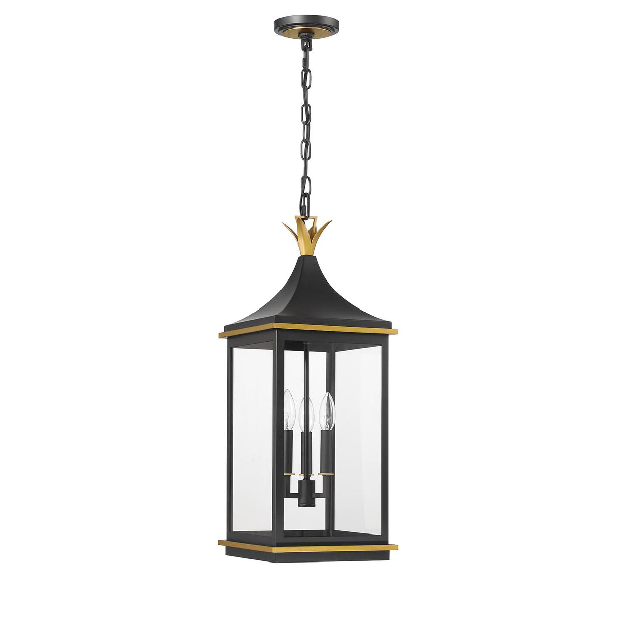 Crystorama Simpson 3 Light Matte Black + Textured Gold Outdoor Pendant