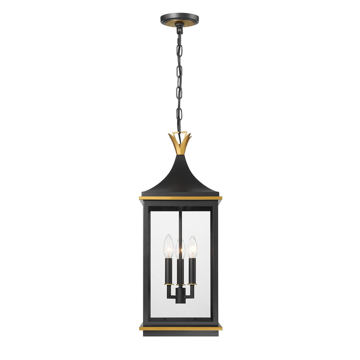 Crystorama Simpson 3 Light Matte Black + Textured Gold Outdoor Pendant