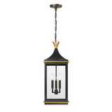 Crystorama Simpson 3 Light Matte Black + Textured Gold Outdoor Pendant