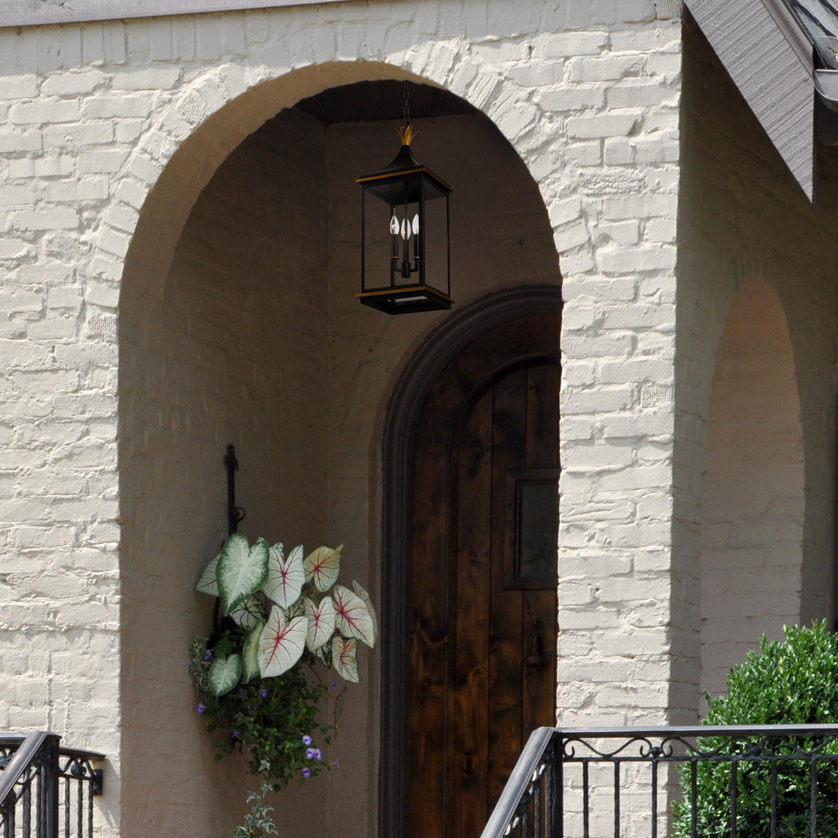 Crystorama Simpson 3 Light Matte Black + Textured Gold Outdoor Pendant