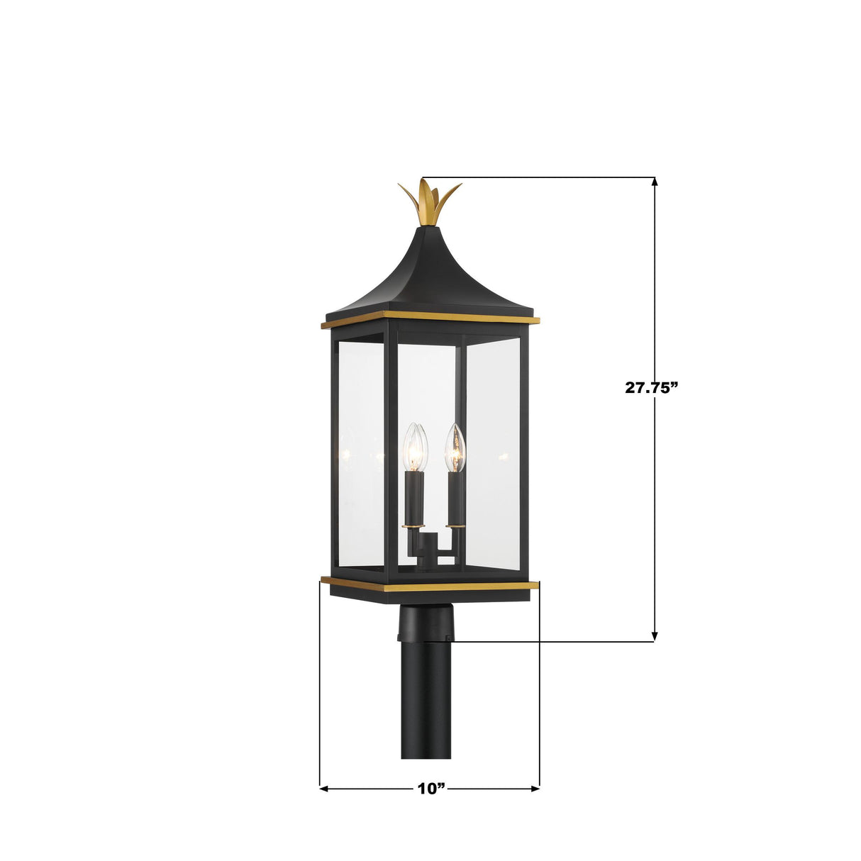 Crystorama Simpson 3 Light Matte Black + Textured Gold Outdoor Post