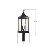 Crystorama Simpson 3 Light Matte Black + Textured Gold Outdoor Post