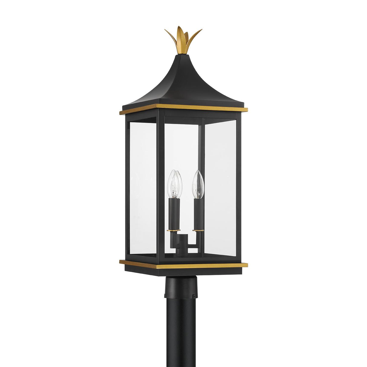 Crystorama Simpson 3 Light Matte Black + Textured Gold Outdoor Post