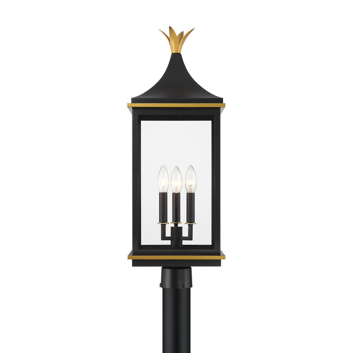 Crystorama Simpson 3 Light Matte Black + Textured Gold Outdoor Post