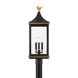Crystorama Simpson 3 Light Matte Black + Textured Gold Outdoor Post