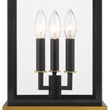 Crystorama Simpson 3 Light Matte Black + Textured Gold Outdoor Post