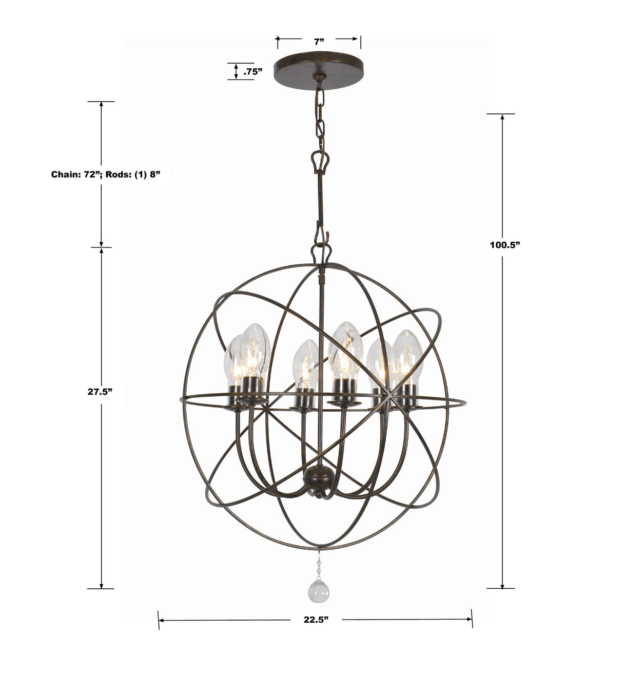 Crystorama Solaris 6 Light English Bronze Sphere Outdoor Chandelier