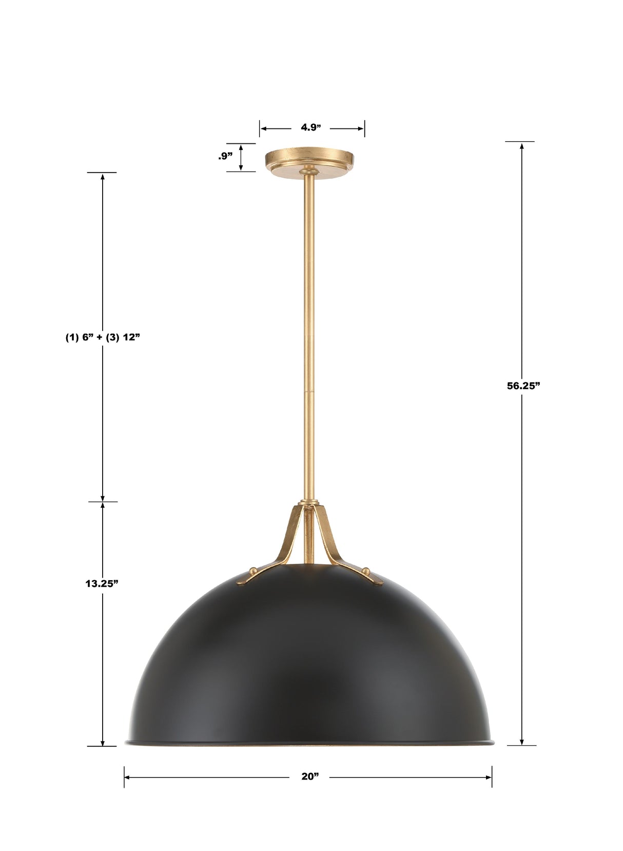 Crystorama Soto 1 Light Matte Black + Antique Gold Pendant