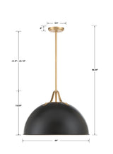 Crystorama Soto 1 Light Matte Black + Antique Gold Pendant