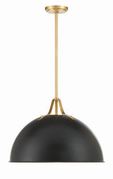 Crystorama Soto 1 Light Matte Black + Antique Gold Pendant