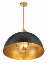 Crystorama Soto 3 Light Matte Black + Antique Gold Pendant