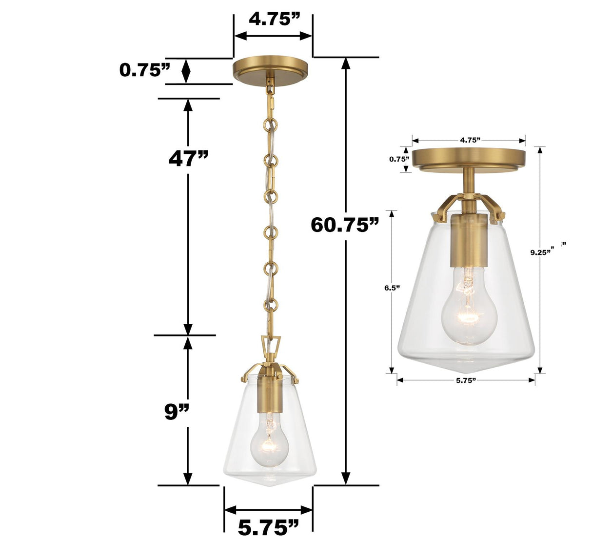 Crystorama Voss 1 Light Luxe Gold Mini Pendant