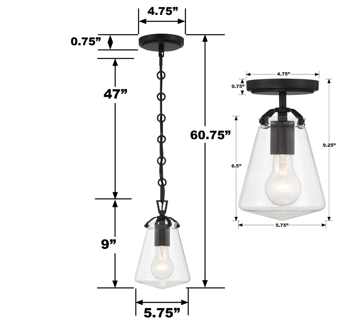 Crystorama Voss 1 Light Matte Black Mini Pendant