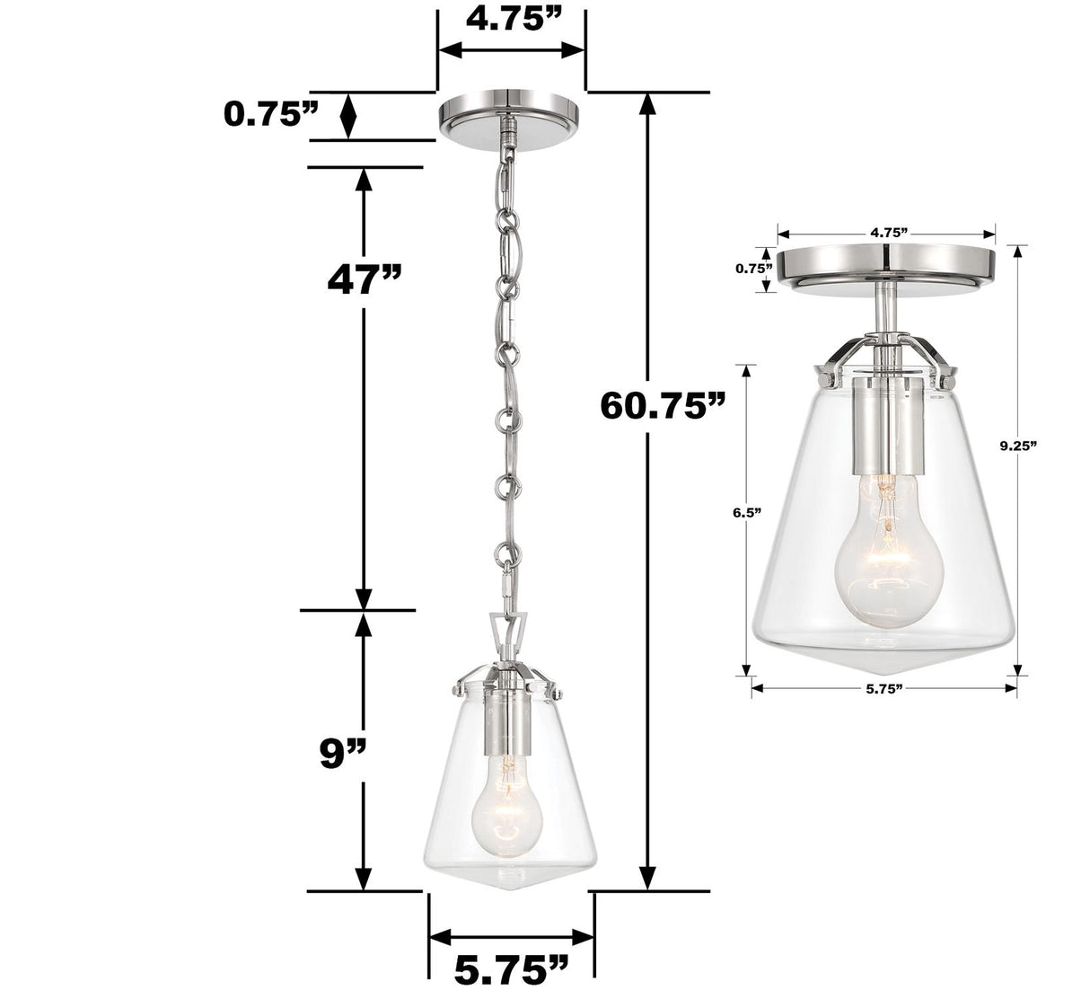 Crystorama Voss 1 Light Polished Nickel Mini Pendant