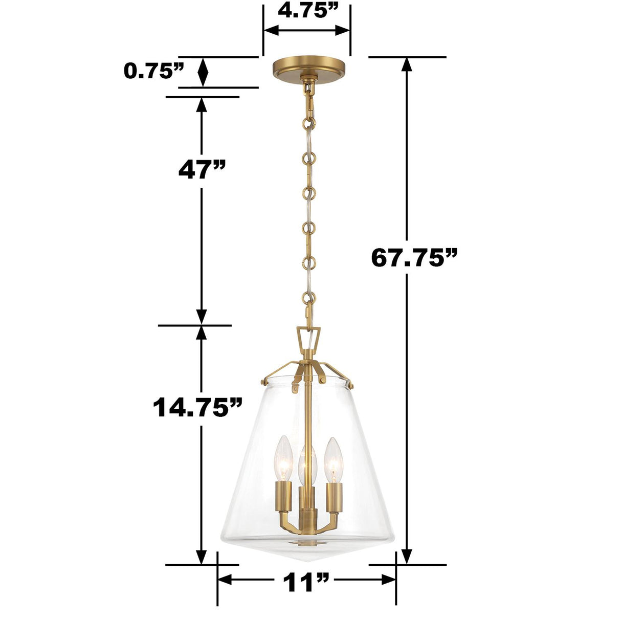 Crystorama Voss 3 Light Luxe Gold Pendant