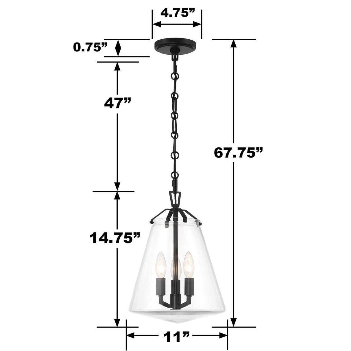 Crystorama Voss 3 Light Matte Black Pendant