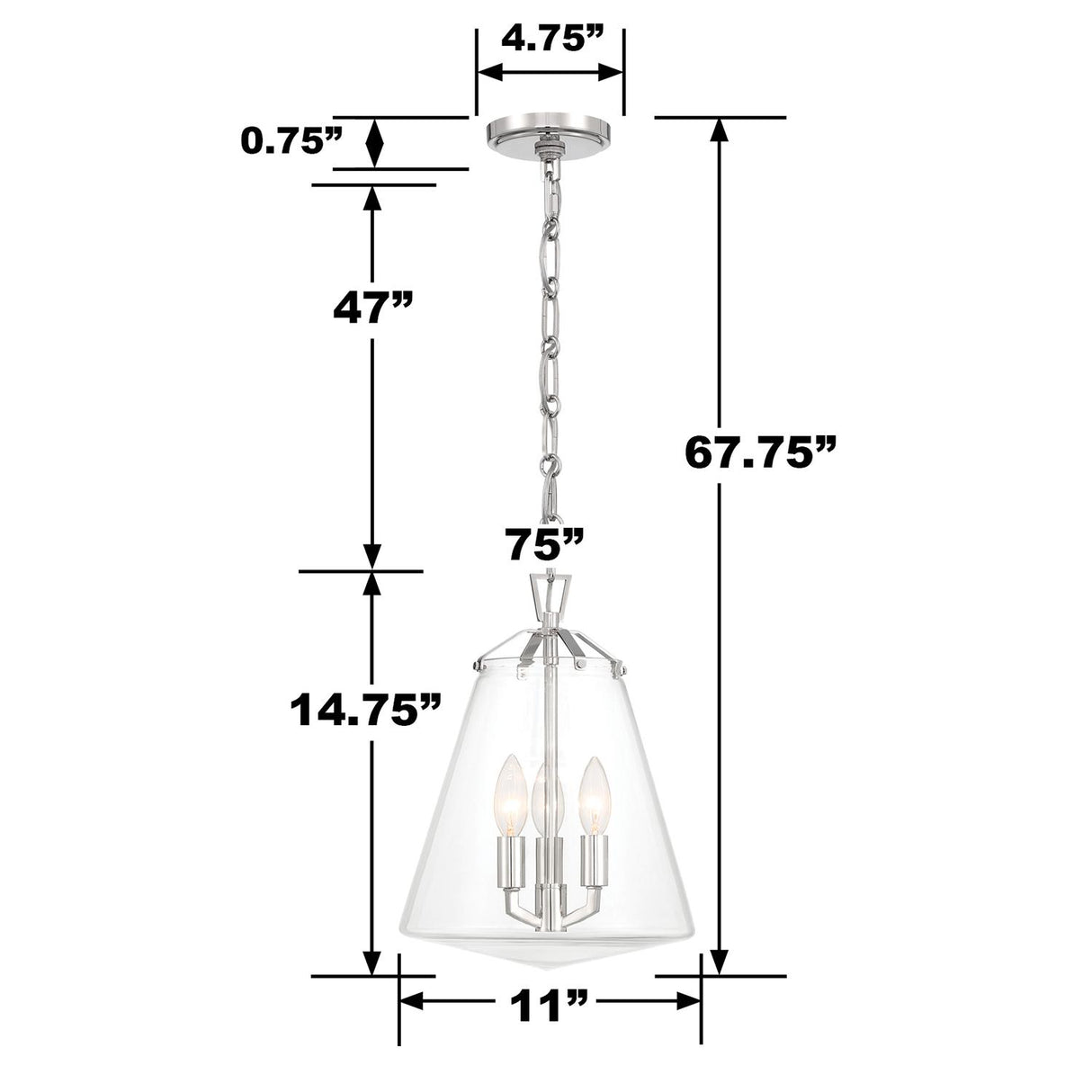 Crystorama Voss 3 Light Polished Nickel Pendant