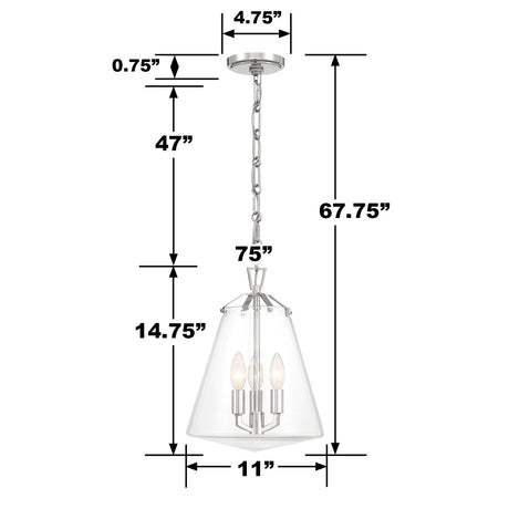 Crystorama Voss 3 Light Polished Nickel Pendant